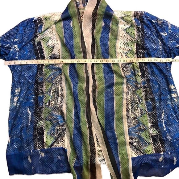 Chicos mesh blue white green swimsuit cover up size 3. Art to wear watercolor - Picture 8 of 12